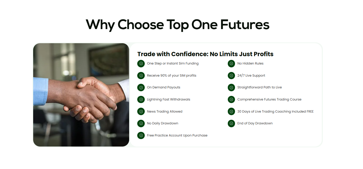 The simple sign-up form to start with Top One Futures.