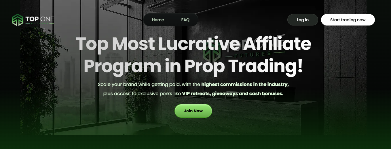 Top One Futures Affiliate Program dashboard overview showing earnings